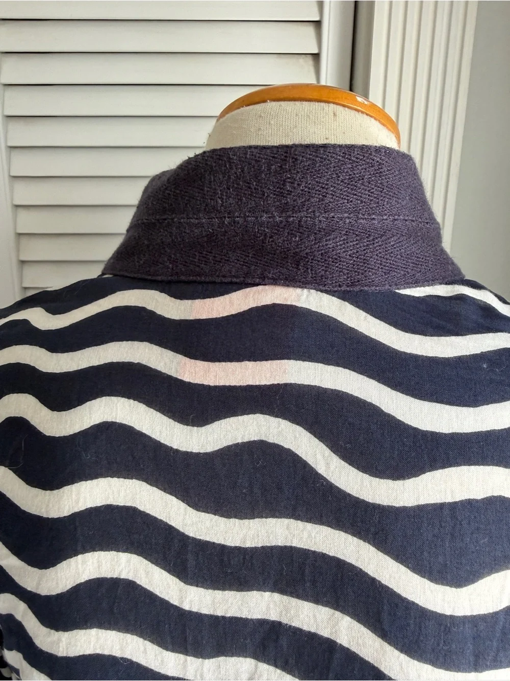 8🌊 Tory Burch Navy and White Wave Stripe Swim Tunic Coverup Dress 3/4 Sleeve